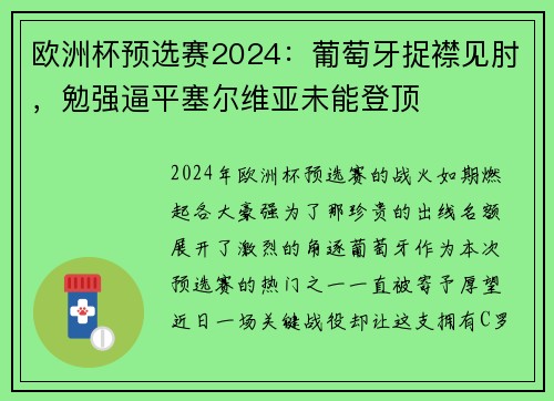 欧洲杯预选赛2024：葡萄牙捉襟见肘，勉强逼平塞尔维亚未能登顶